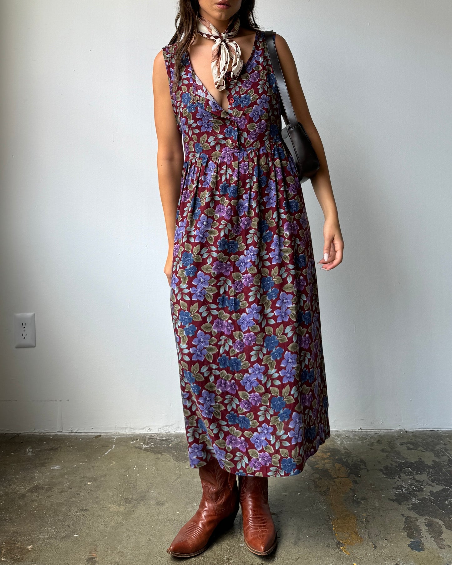 90's Floral Midi Dress- L