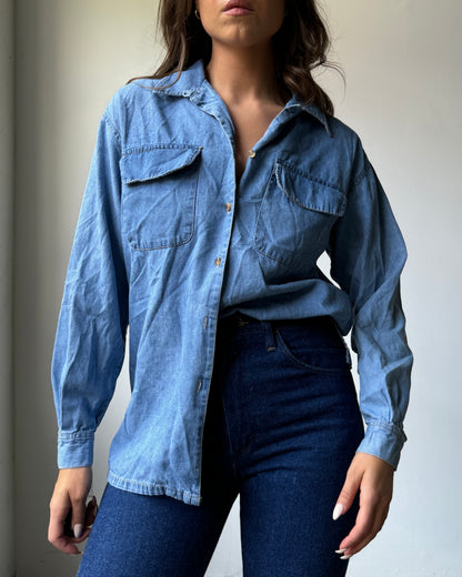 90's 100% Cotton Denim Button Down - S/M