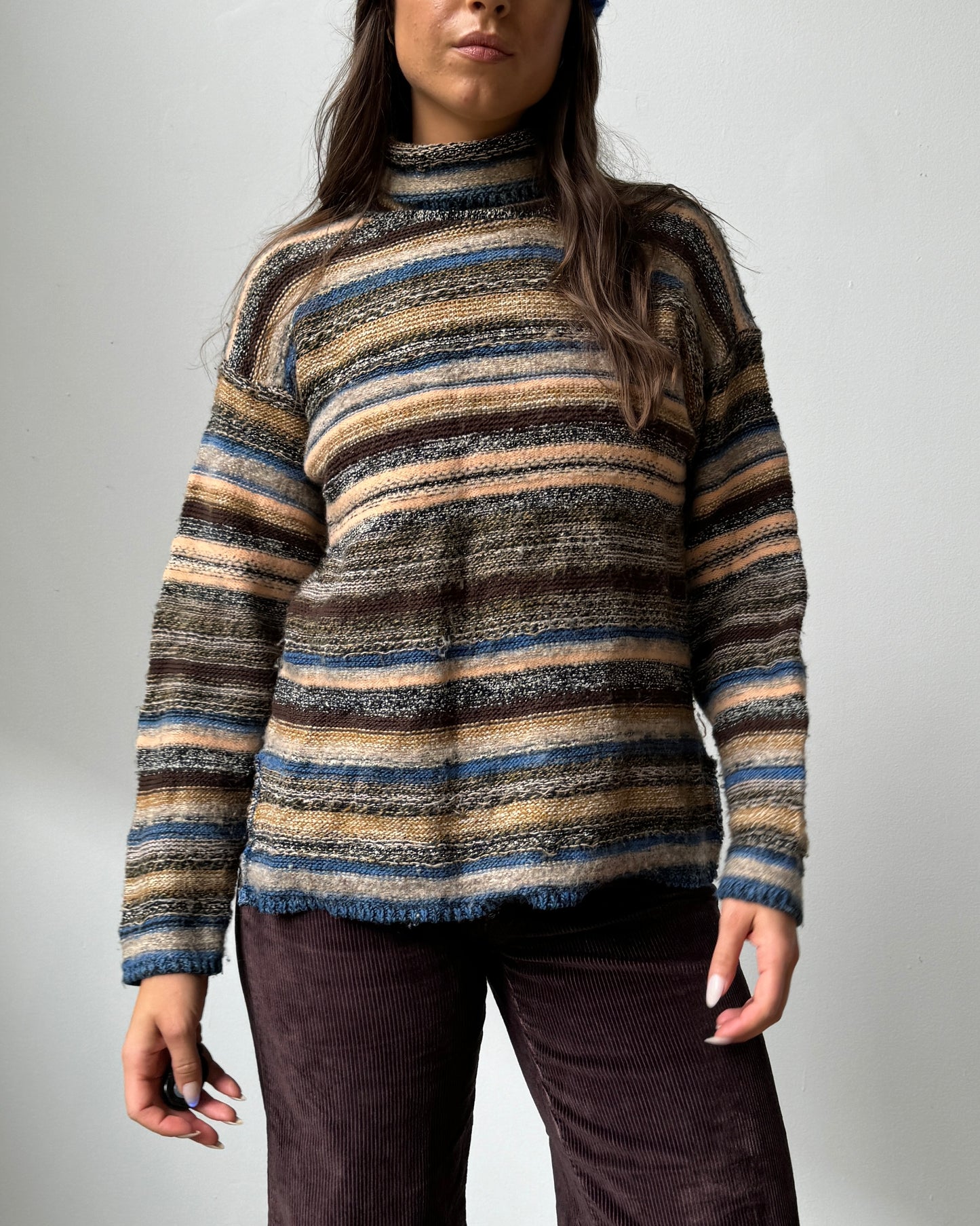 90's Wool Blend Striped Turtleneck Sweater - M