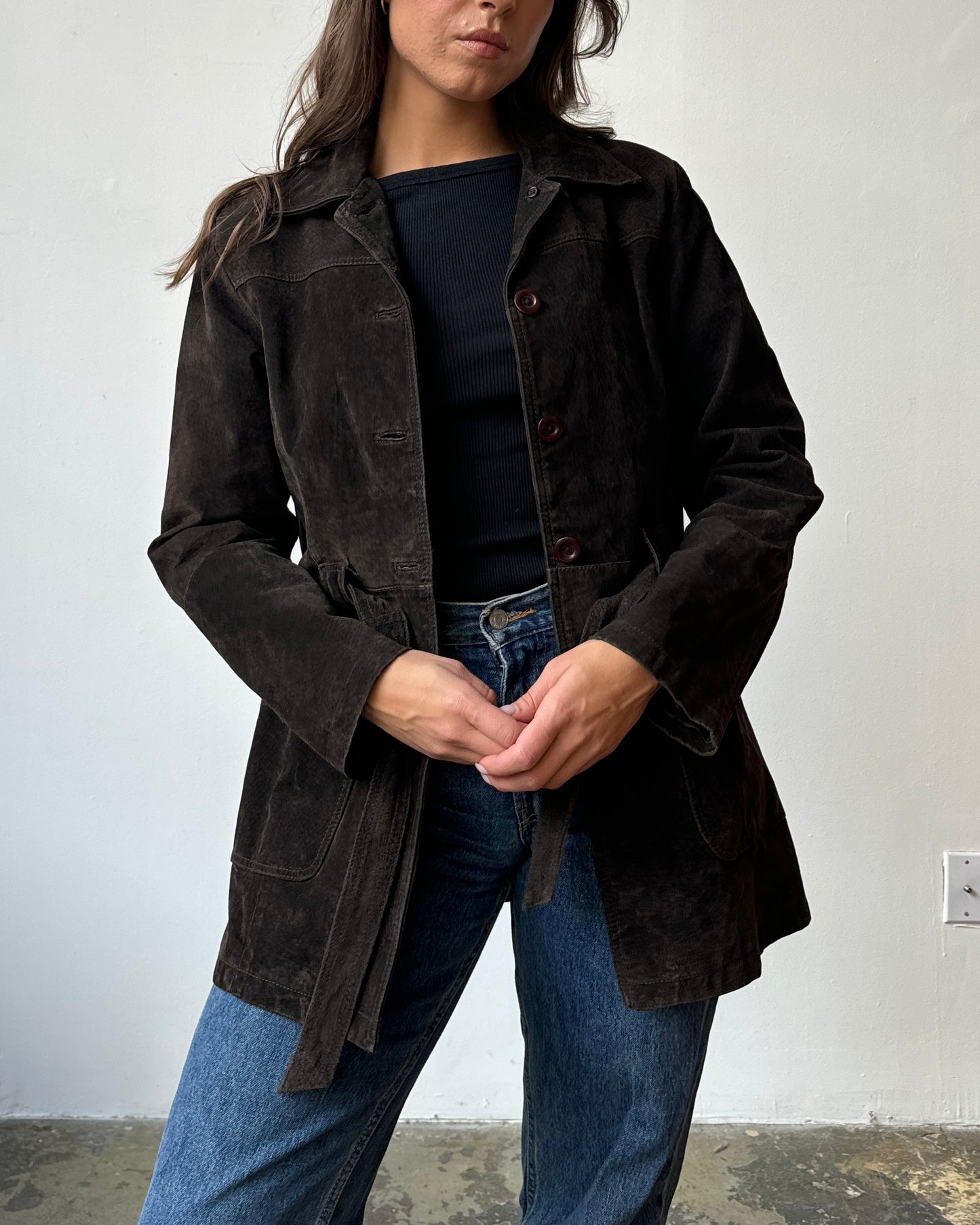 Chocolate Suede Belted Jacket- S/M/L