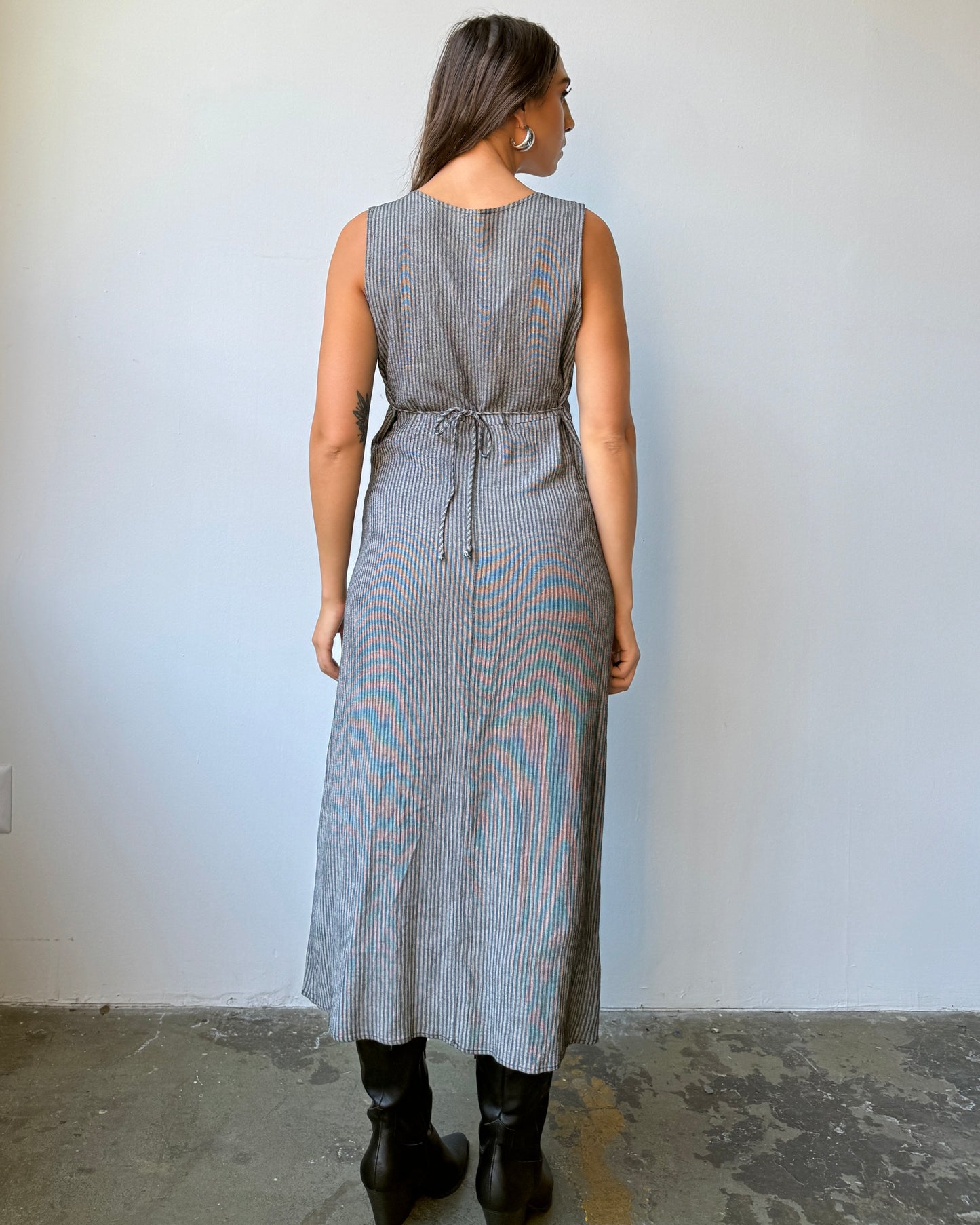 90's Grey Striped Dress - M