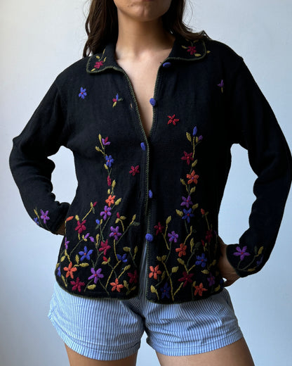 Floral Embroidery Chunky Caridgan - L