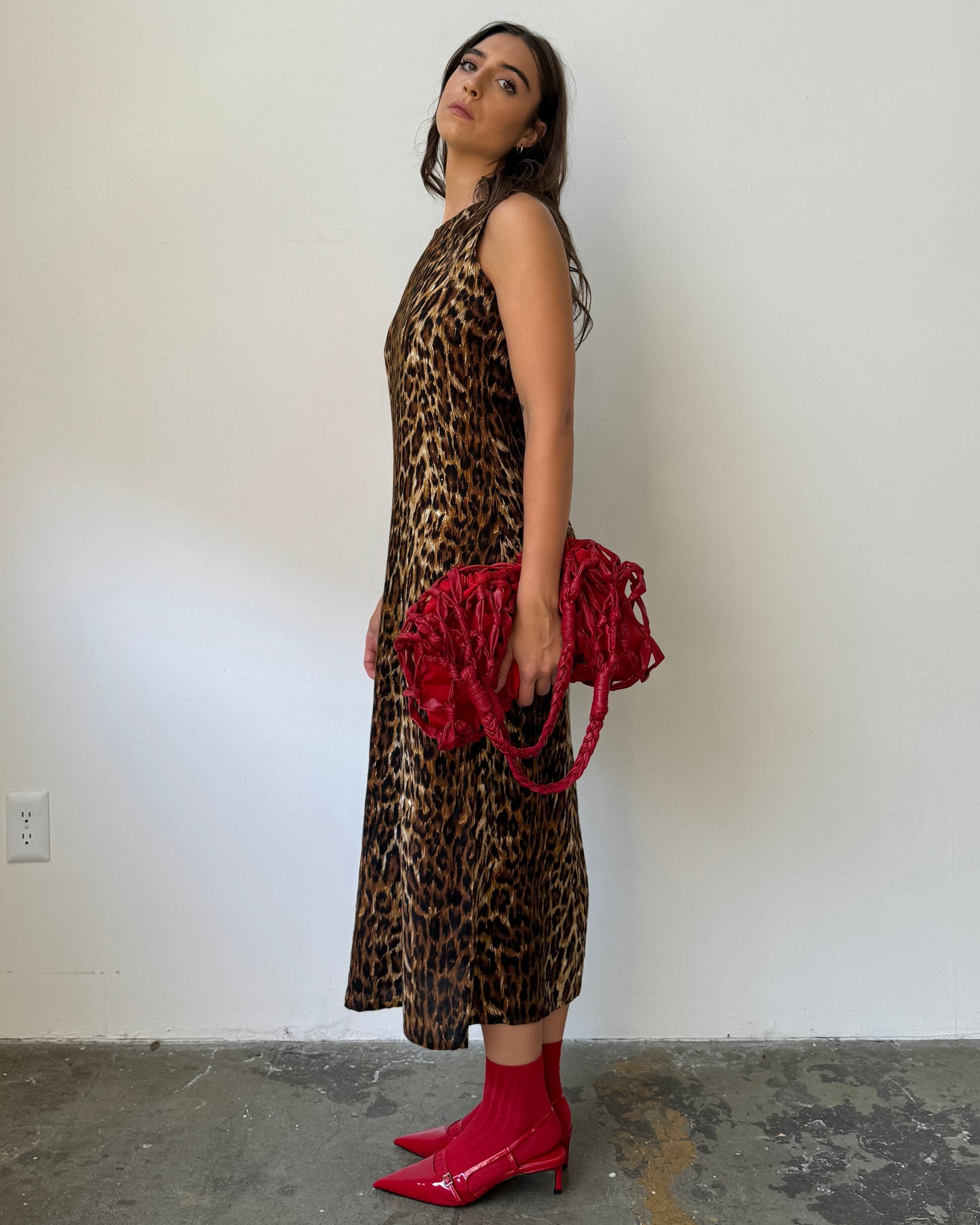 90's Leopard Print Maxi Dress - M