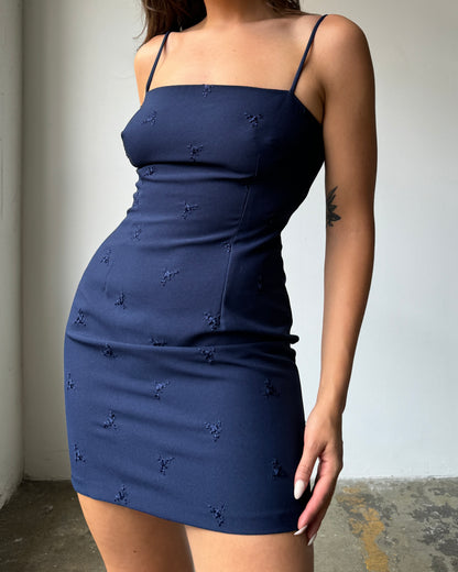 90's Navy Embroidered Mini Dress- S