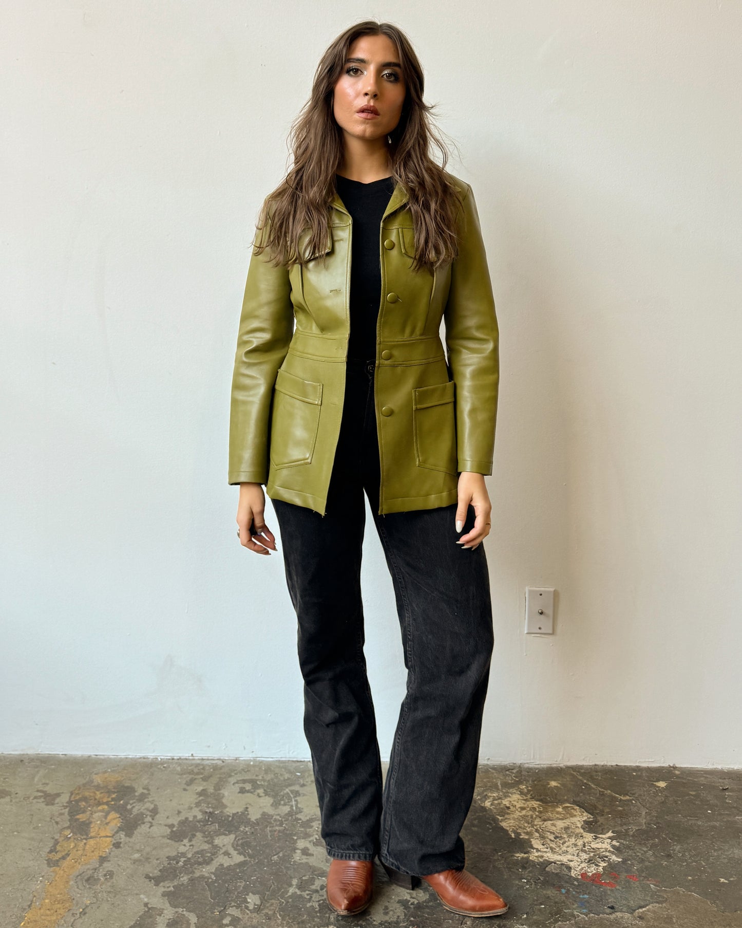 Chartreuse Vegan Leather Blazer Jacket - S