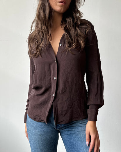 Ann Taylor Chocolate 100% Silk Button Down - S