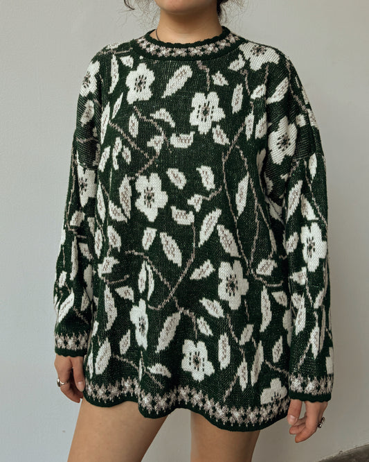 Evergreen Floral Glitter Sweater - L/XL