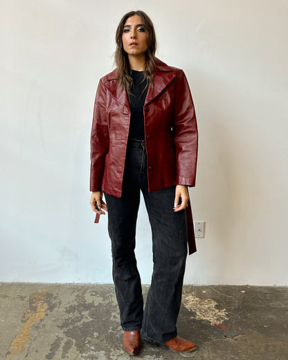 Cherry Leather Tie Waist Jacket - S/M/L