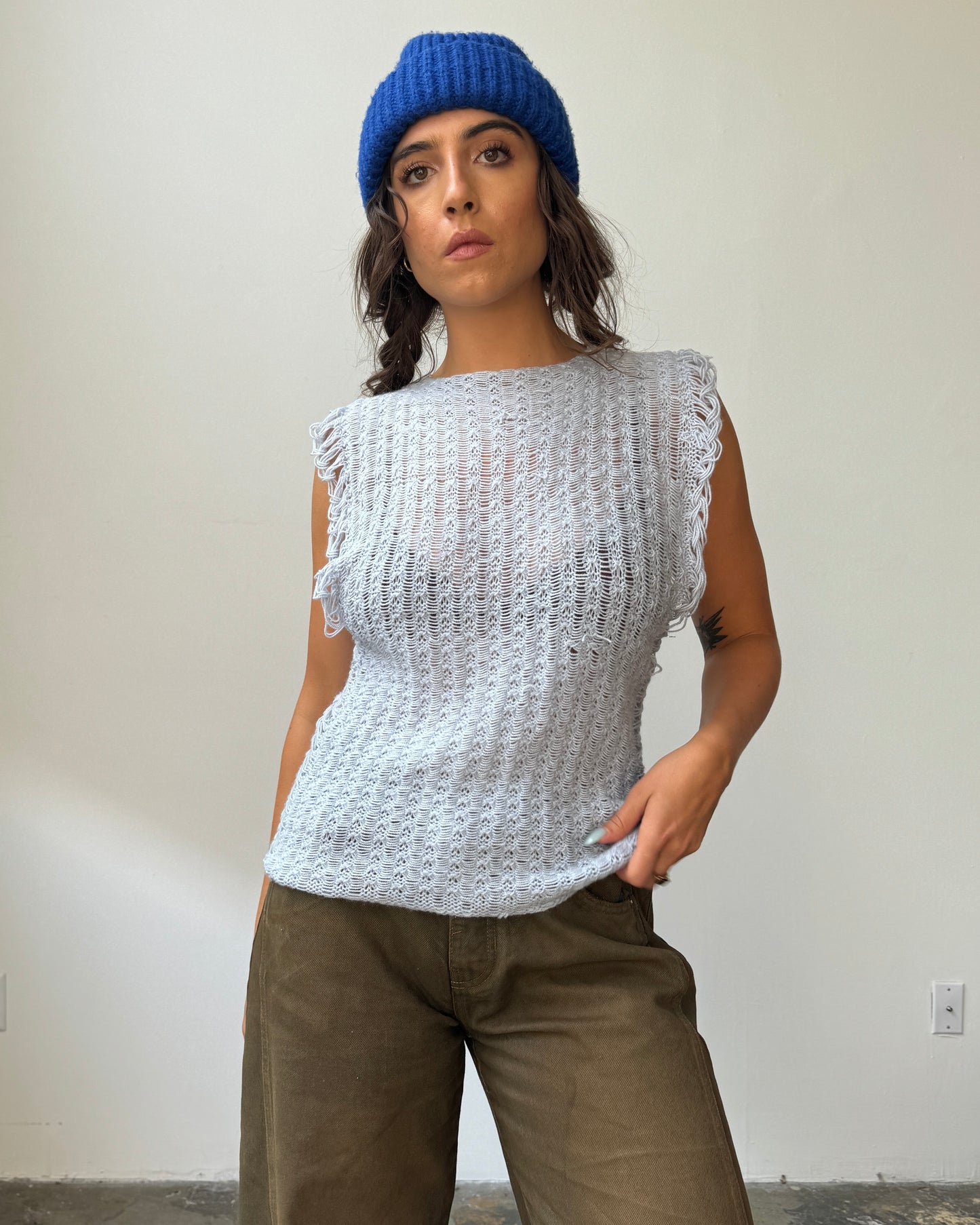 Baby Blue Handknit Sweater Vest Top- S