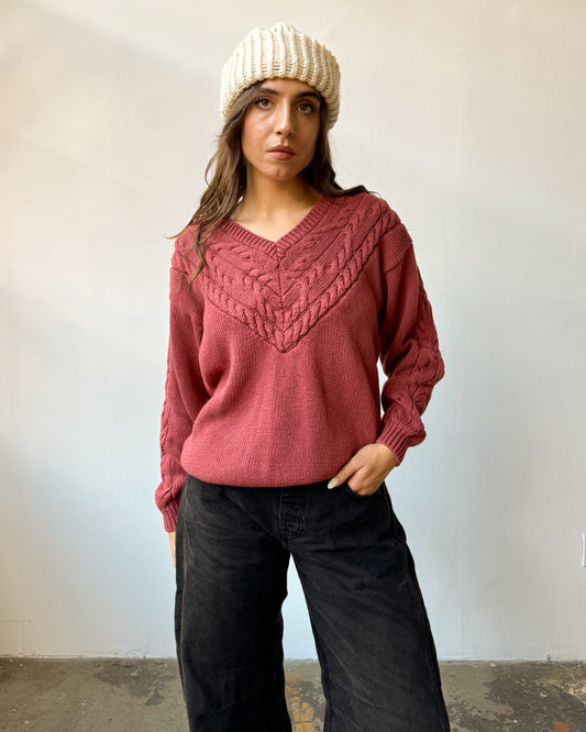 Dusty Rose Cotton Cableknit Sweater - S/M/L