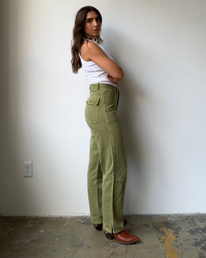 50's 100% Cotton Distressed Olive Workwear Pant- 4/6