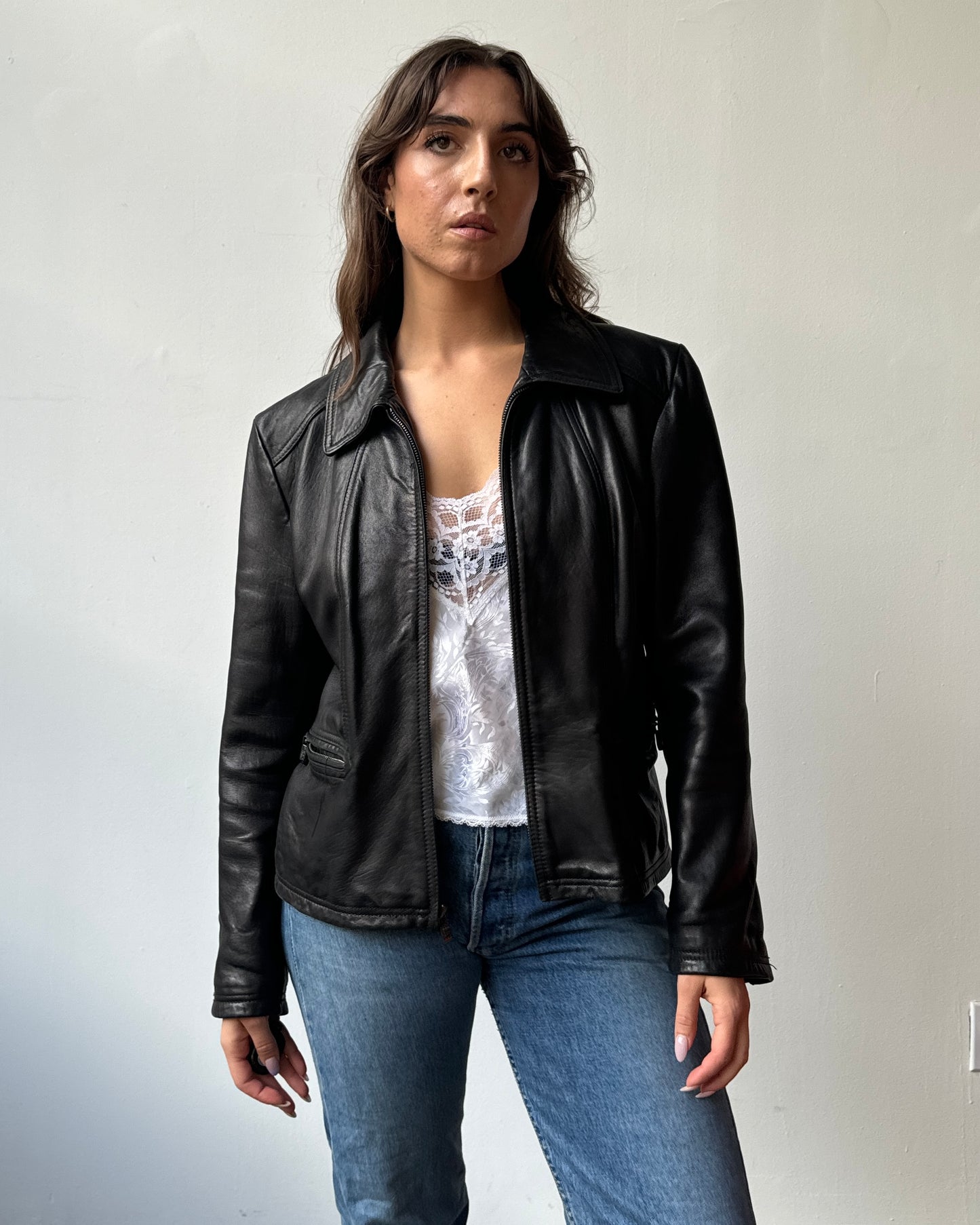 Zip Front Leather Jacket- XL