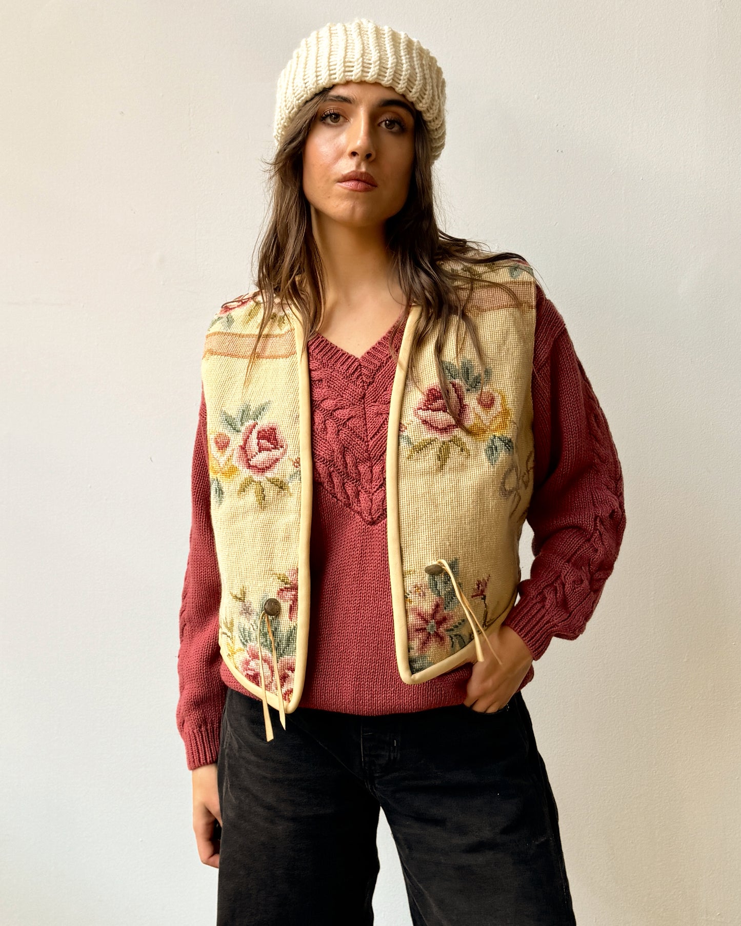 Boucher Santa Fe Needlepoint Floral Tapestry Handmade Vest -M/L