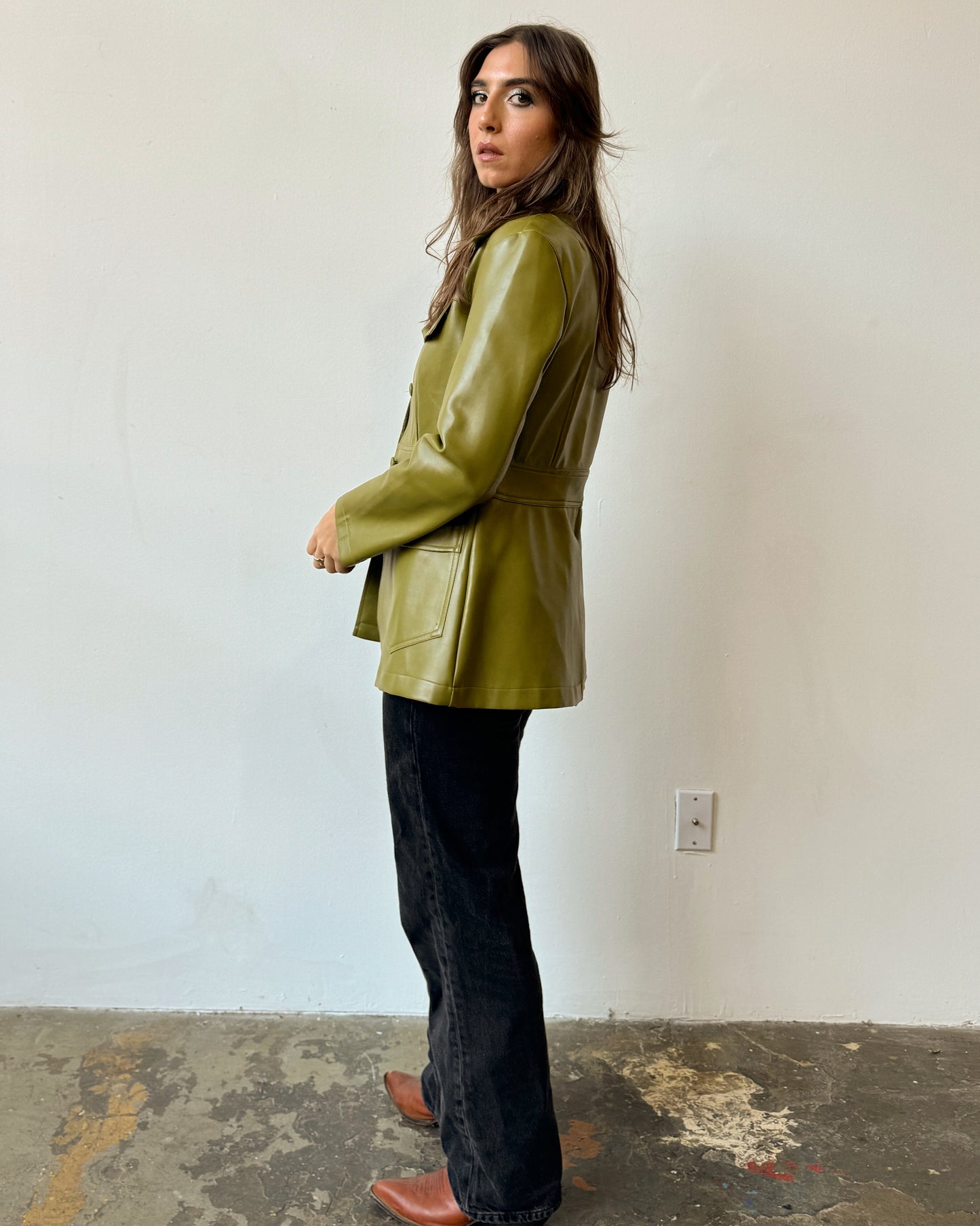 Chartreuse Vegan Leather Blazer Jacket - S