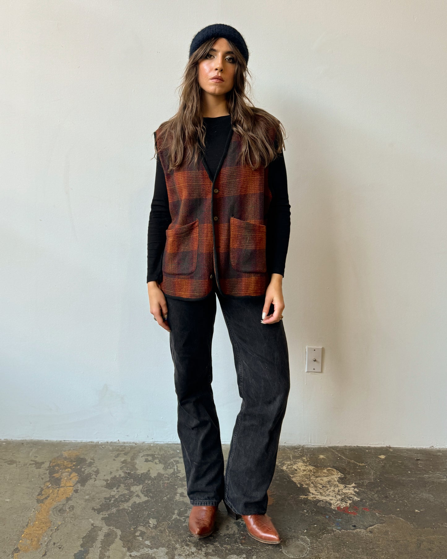 Autumn Colors Plaid Wool Blend Vest - XL