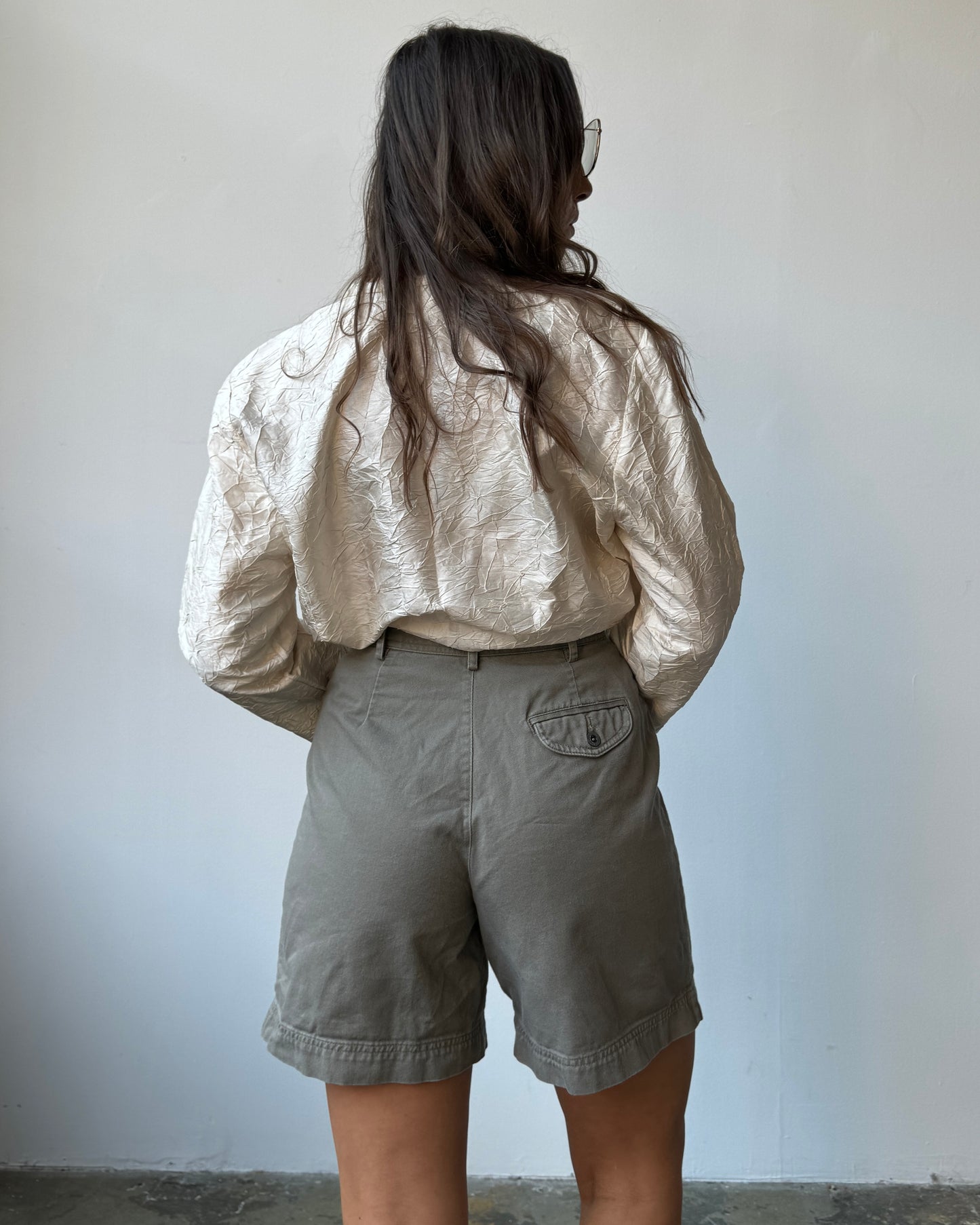 Olive Pleated Waist Shorts - 4