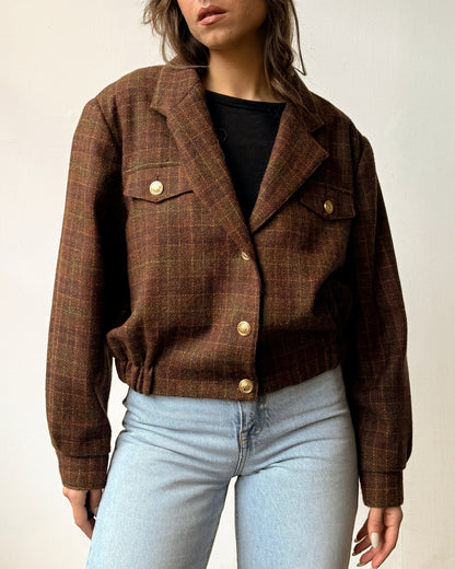 Autumn Colors Plaid Bomber Jacket- L/XL