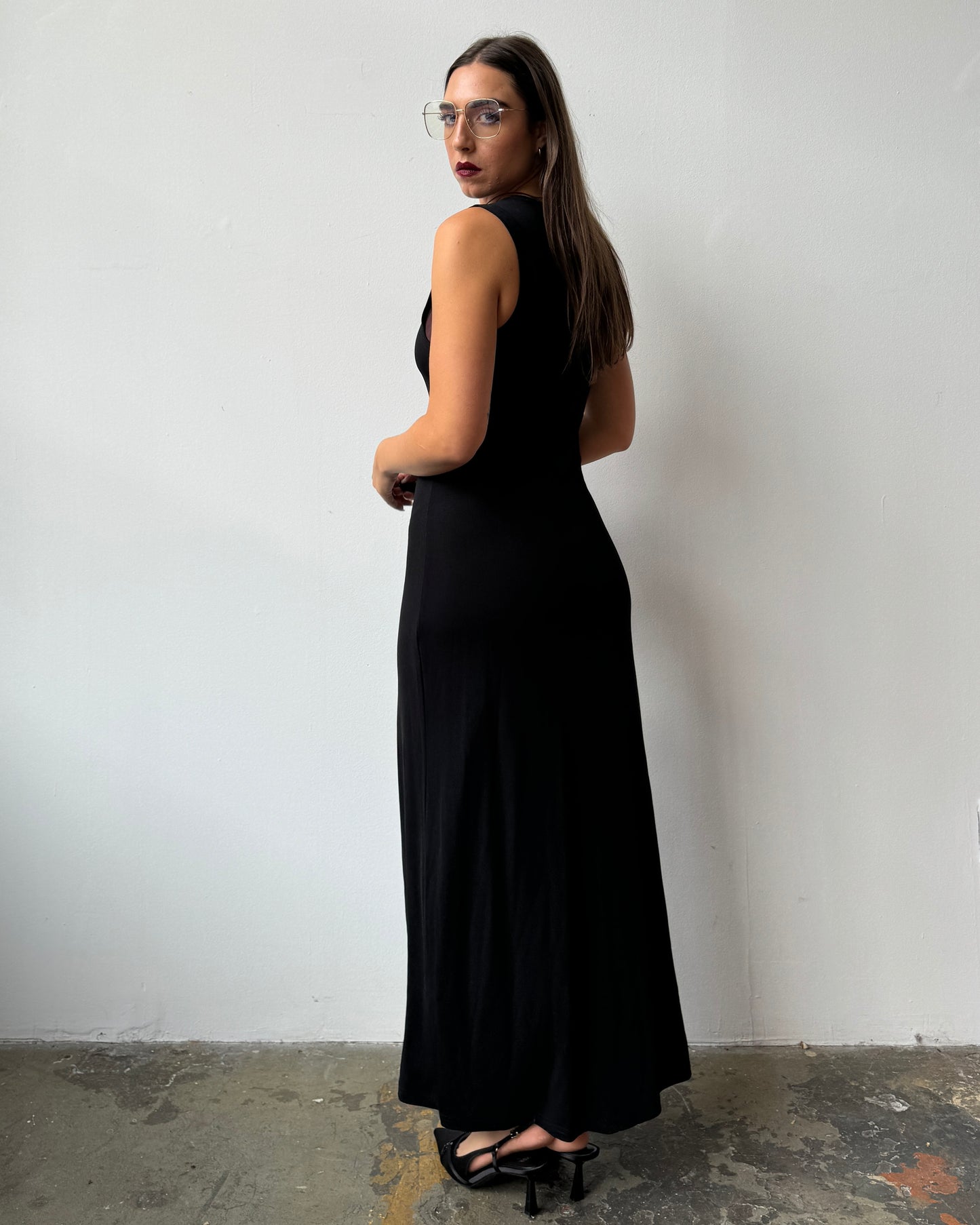 Black Slinky Knit Maxi Dress - M