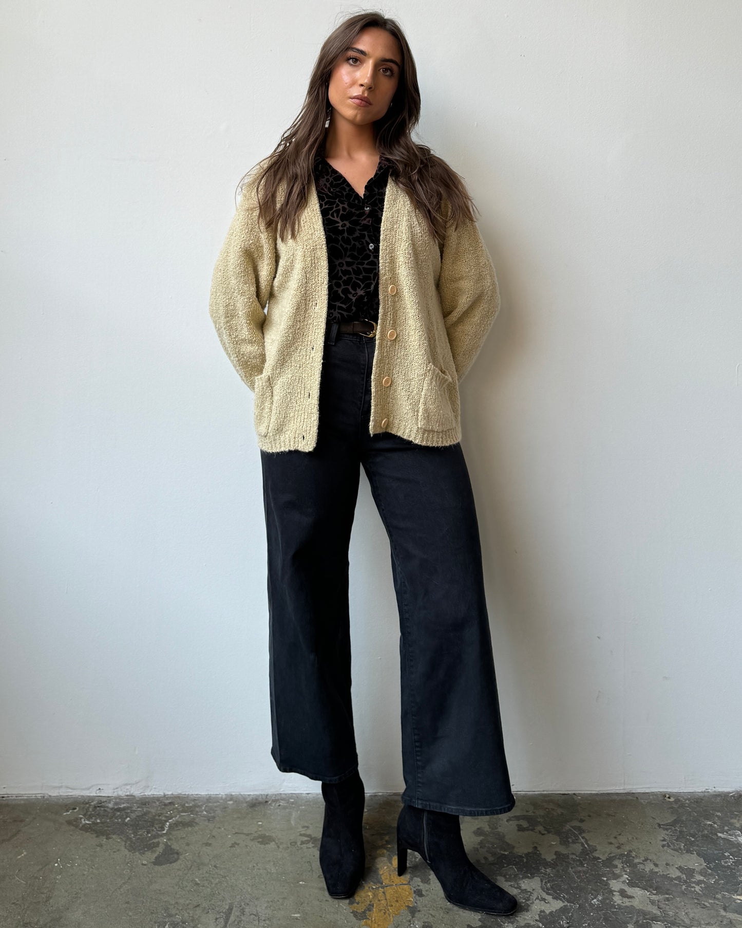 90's Neutral Textured Cardigan- M/L