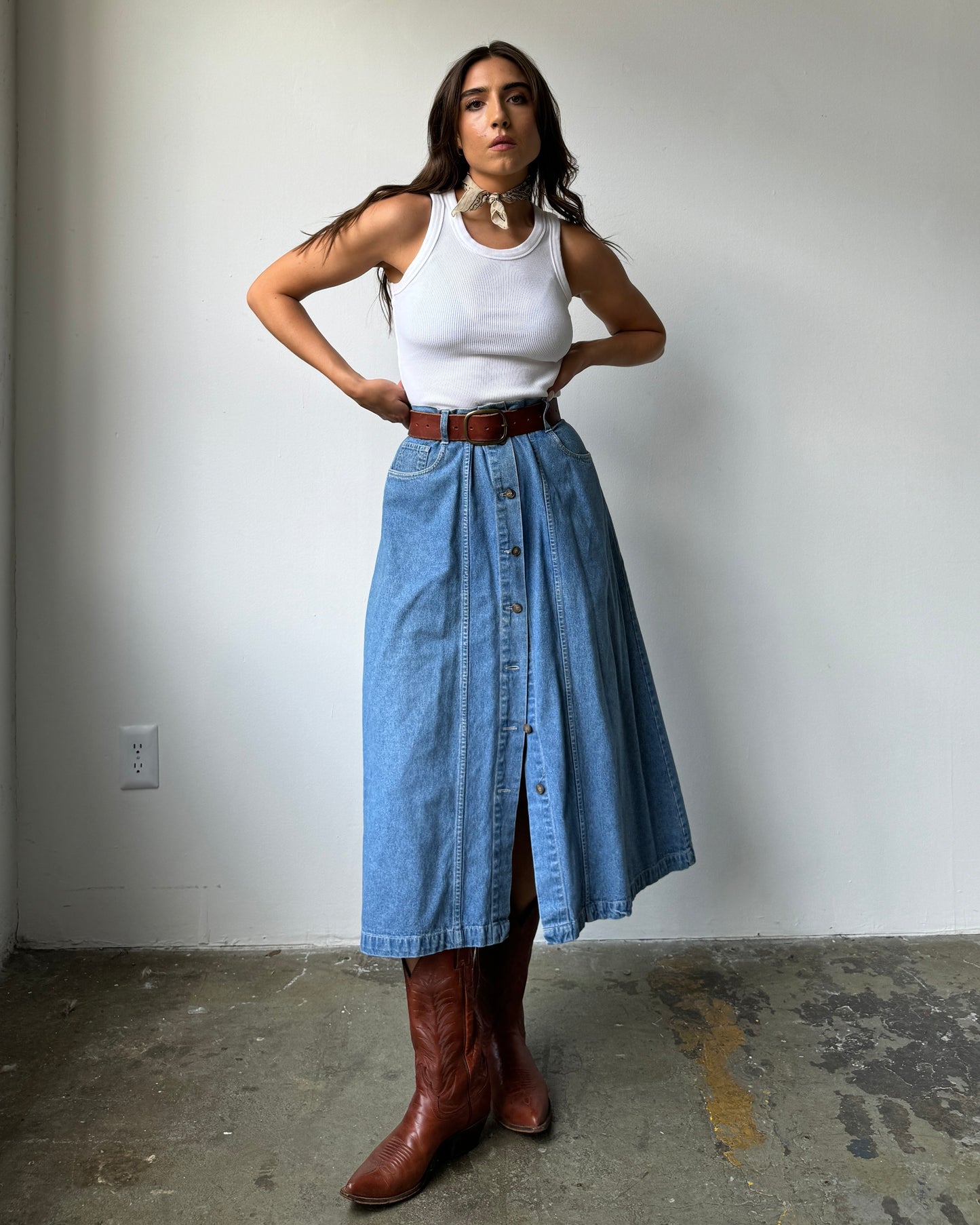 90's Button Front Denim Skirt - 12