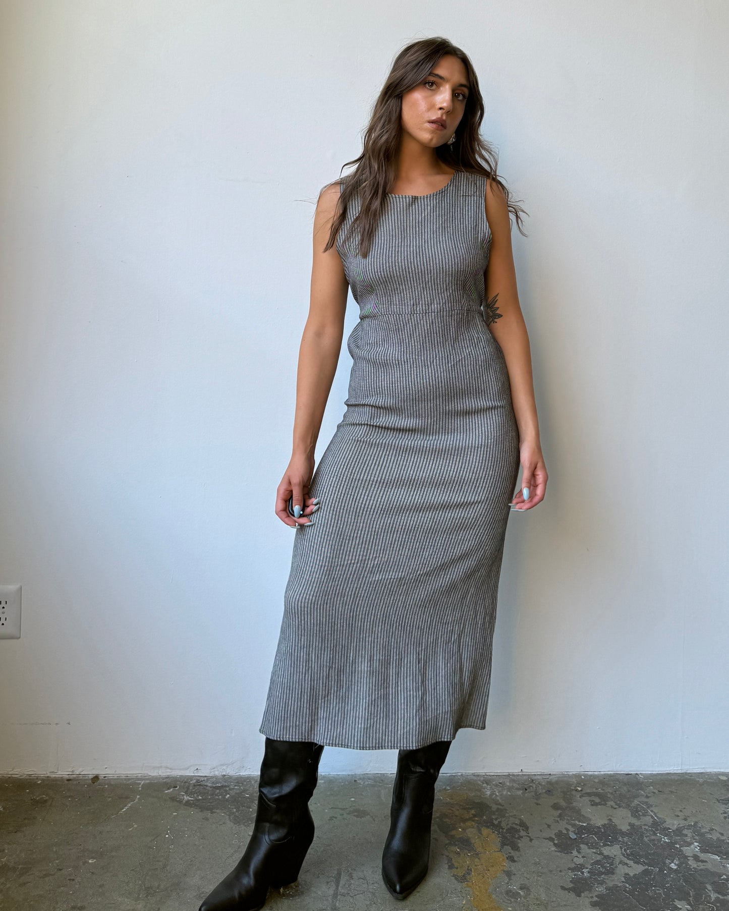 90's Grey Striped Dress - M