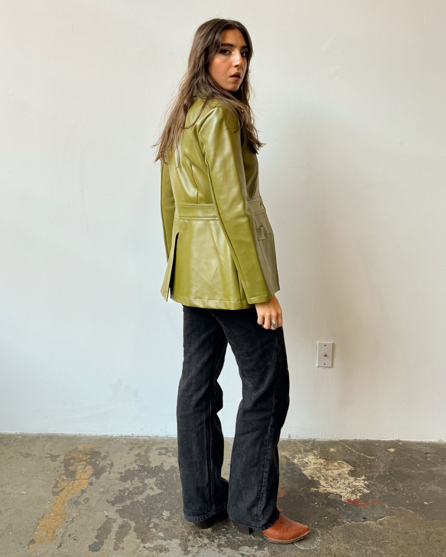 Chartreuse Vegan Leather Blazer Jacket - S