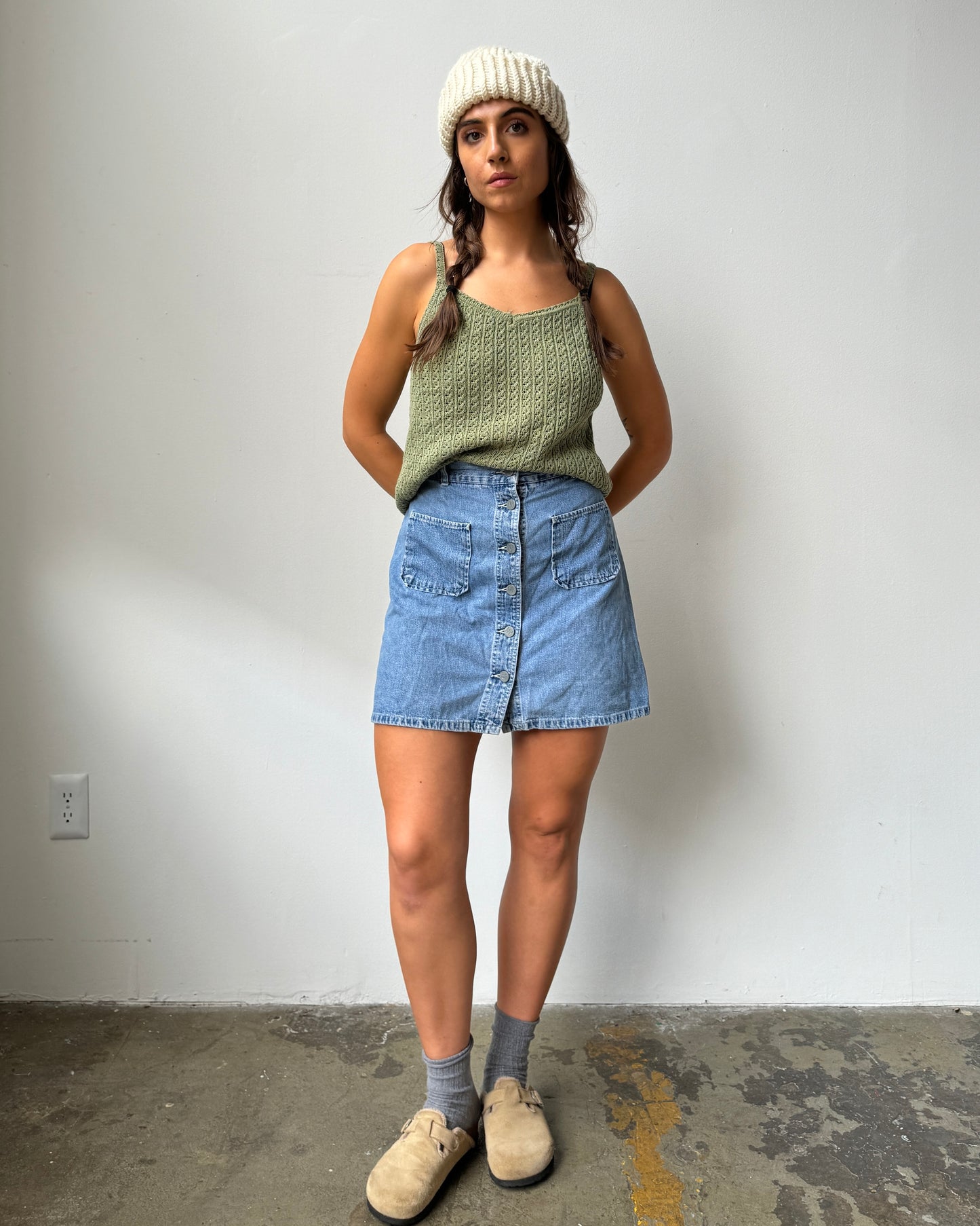 90's 100% Cotton Button Front Denim Skirt- L