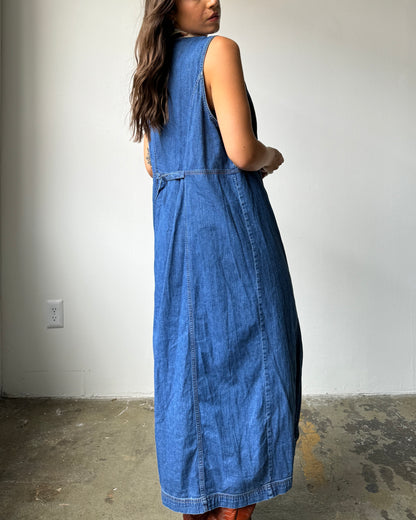 90's Eddie Bauer Distressed Denim Maxi Dress- XL