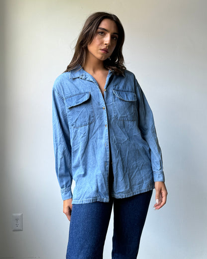 90's 100% Cotton Denim Button Down - S/M