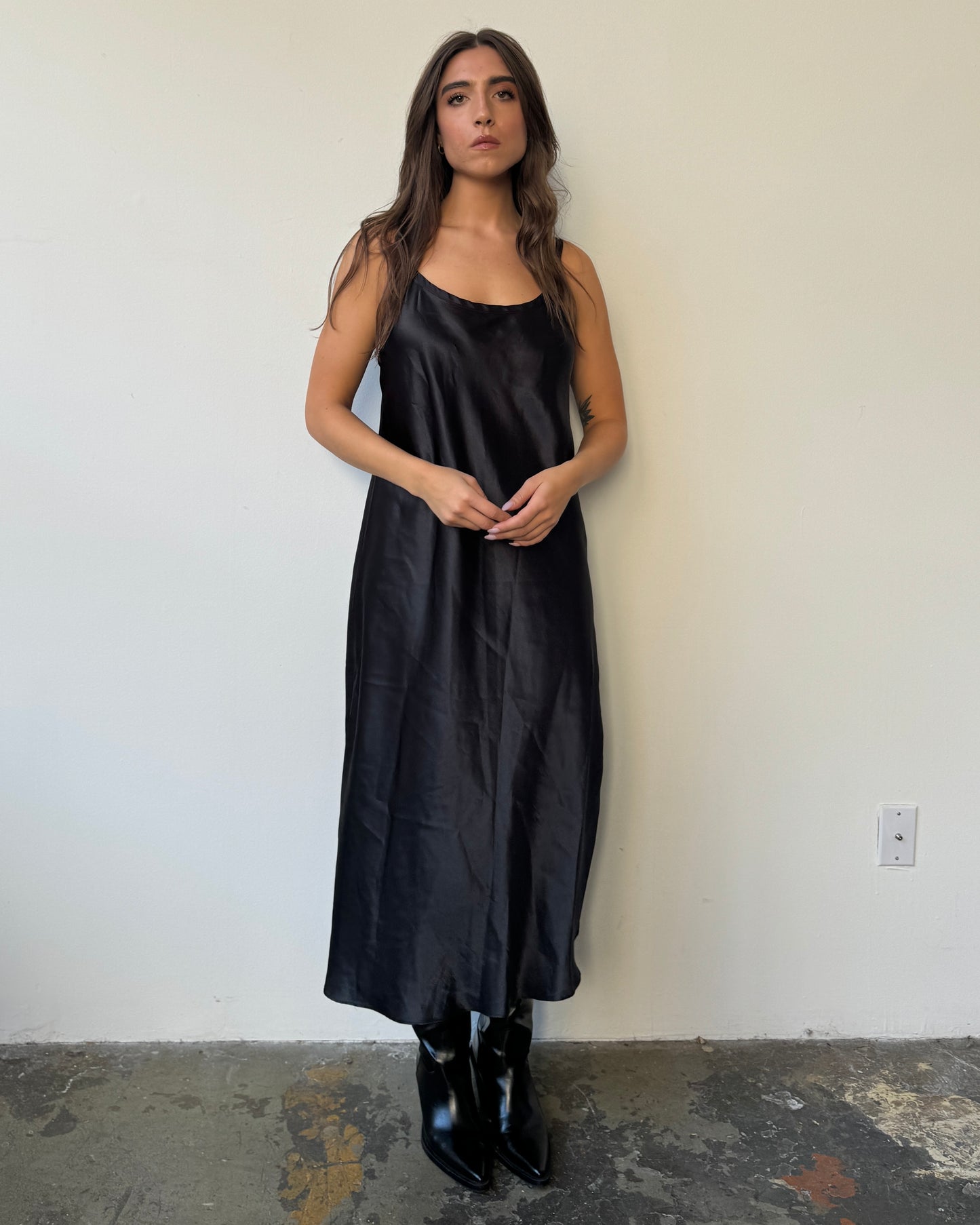 Ink Black Satin Maxi Dress - M-XL