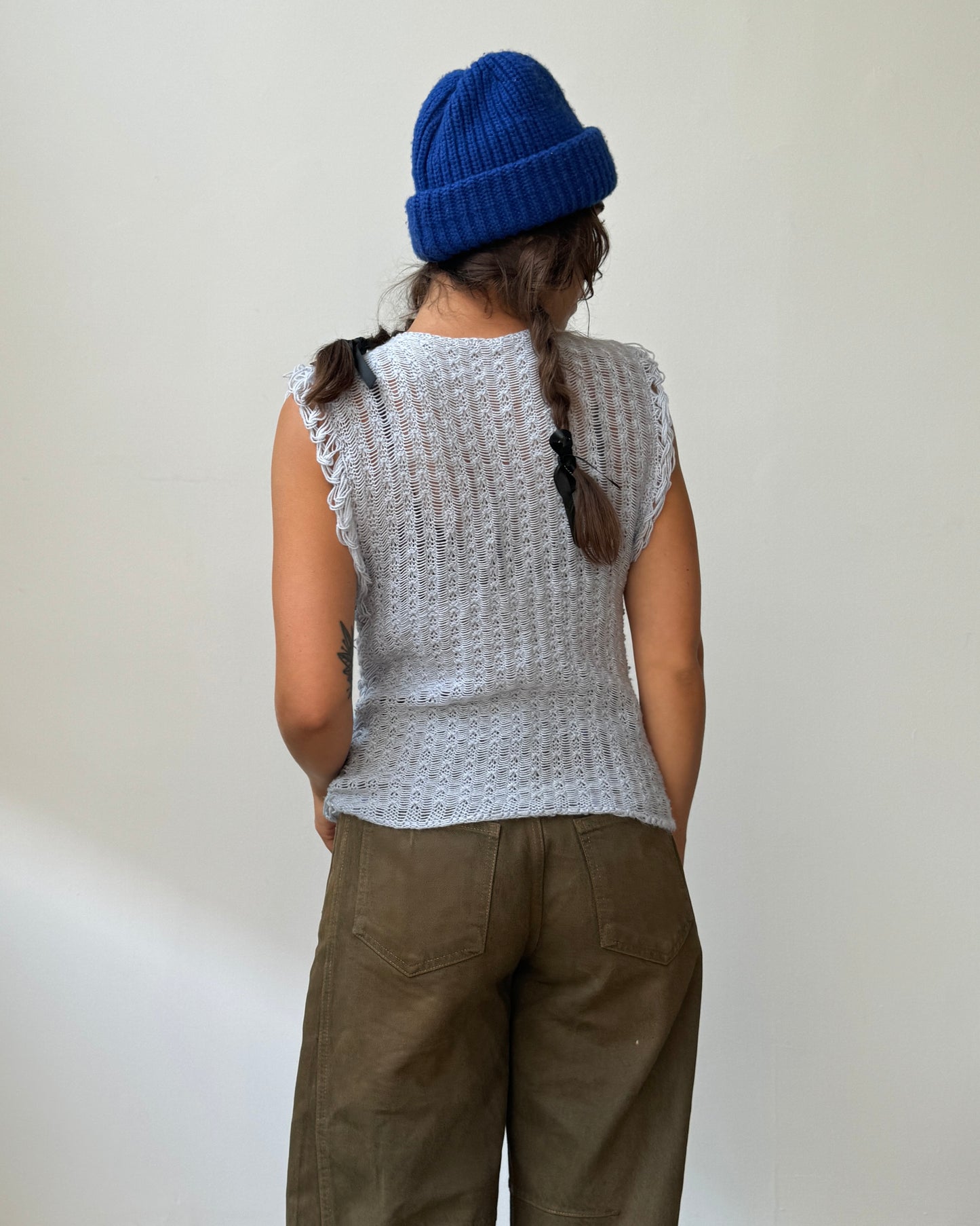 Baby Blue Handknit Sweater Vest Top- S