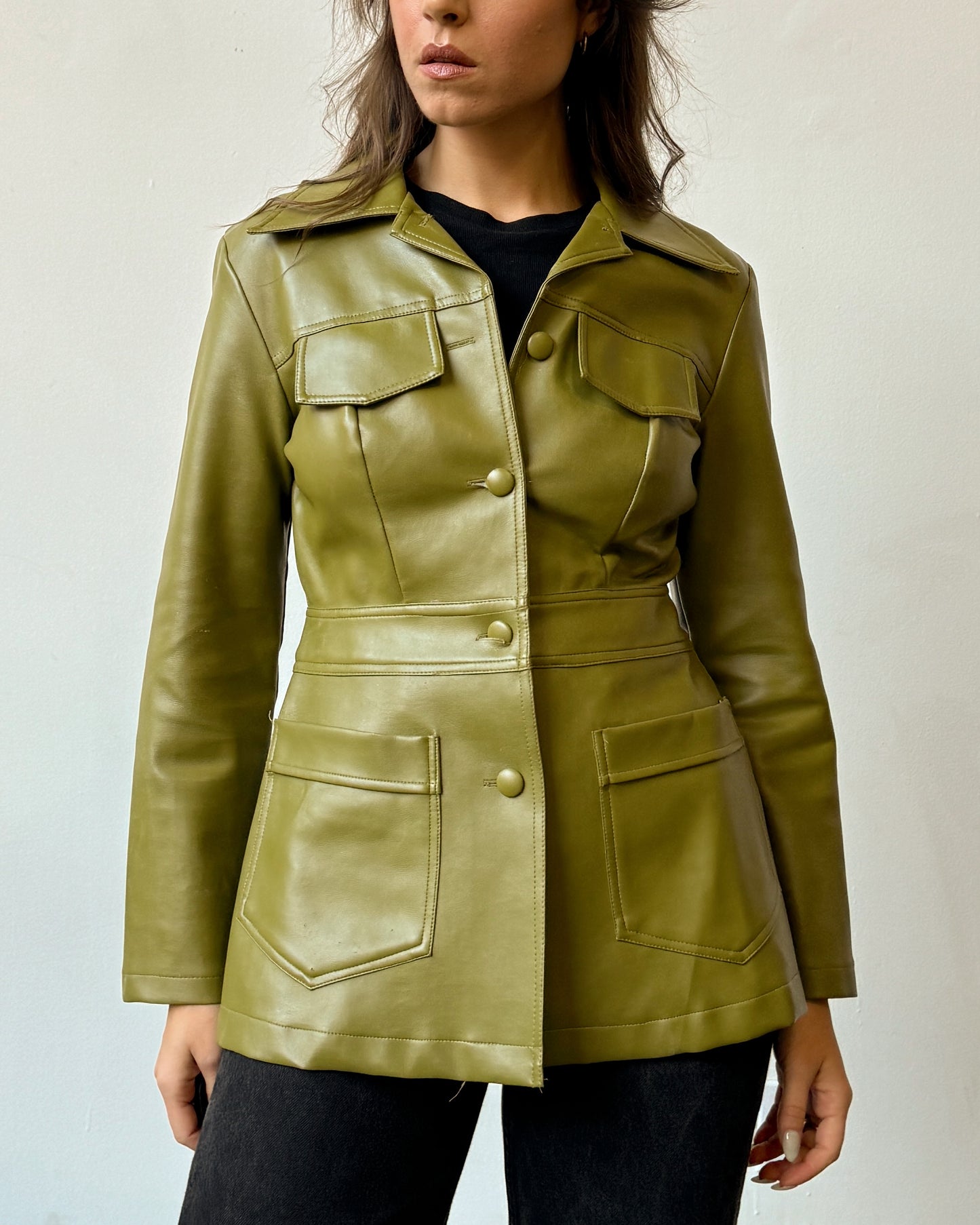 Chartreuse Vegan Leather Blazer Jacket - S