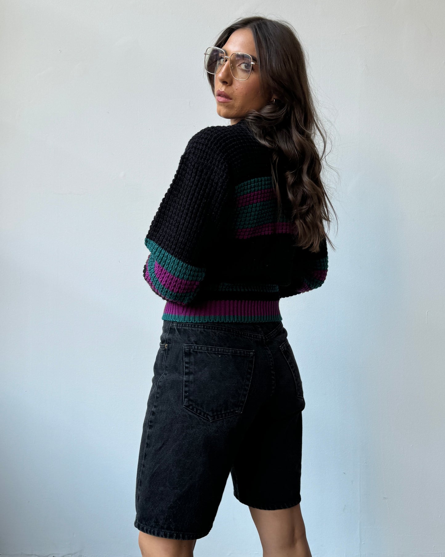 Magenta & Green Stripe Chunky Sweater - S