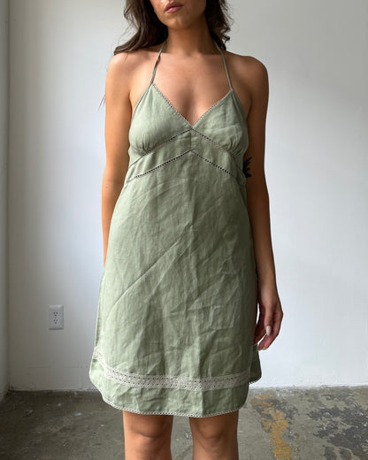 90's/Y2K Sage Halter Mini Dress- L