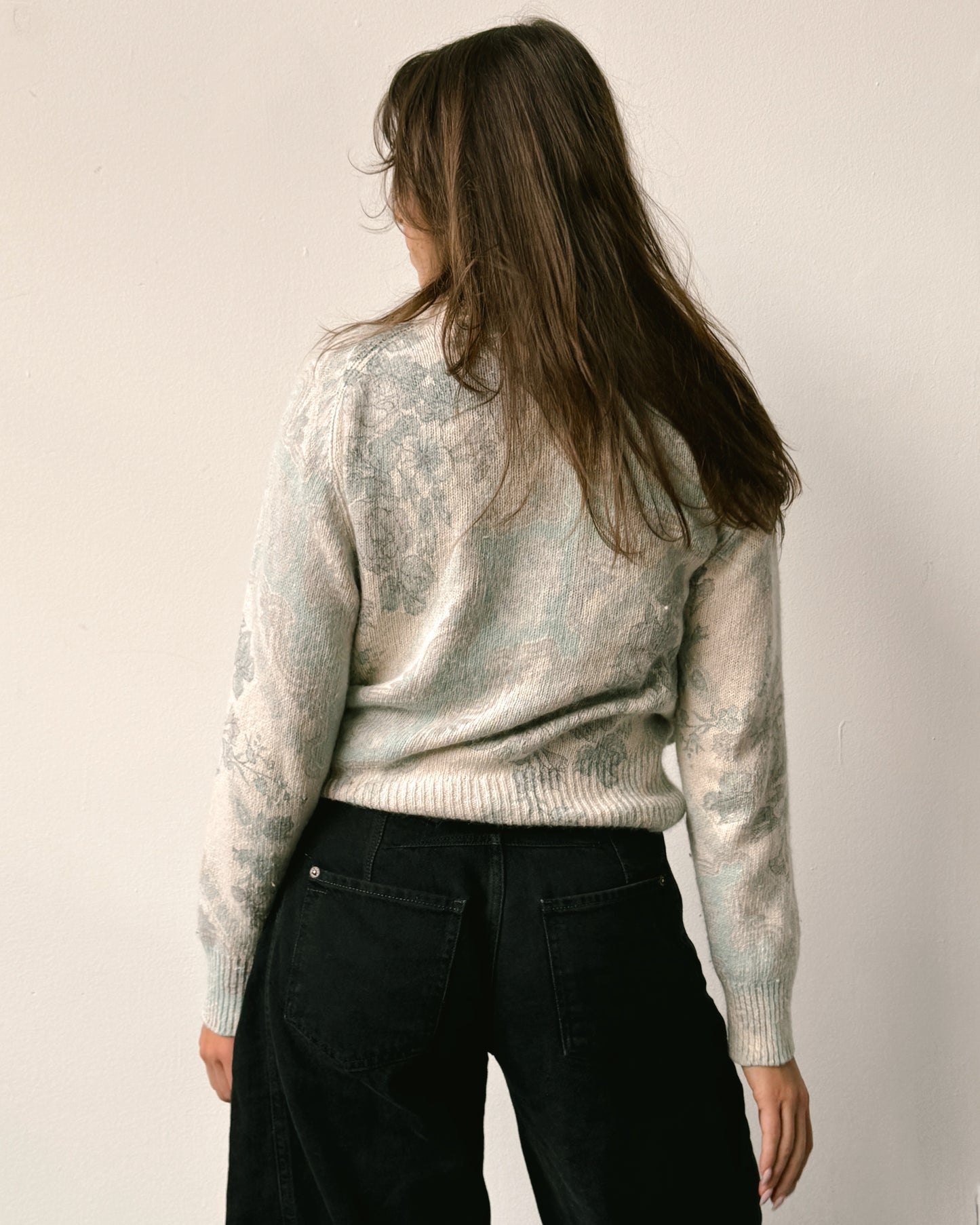 Pale Blue Paisley Silk Blend Sweater - S