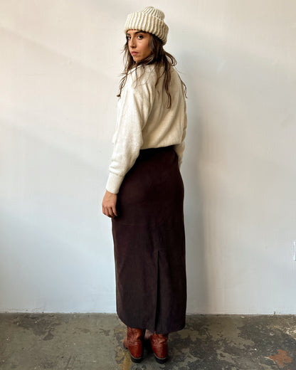 Chocolate Microsuede Maxi Skirt - 4