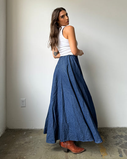 Handmade 100% Cotton Snap Front Denim Maxi Skirt - XS/S/M