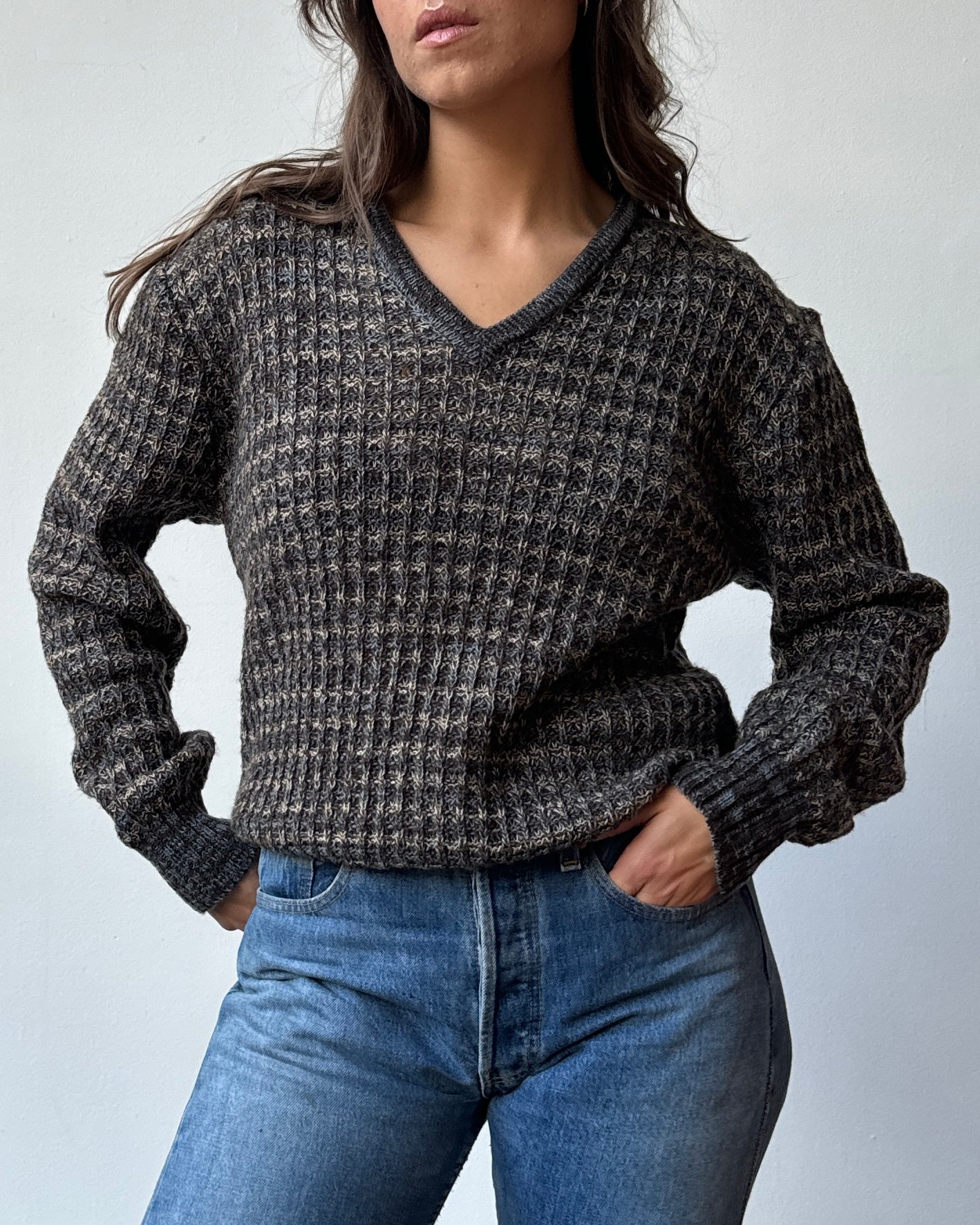 Navy & Chocolate Chunky Sweater- M