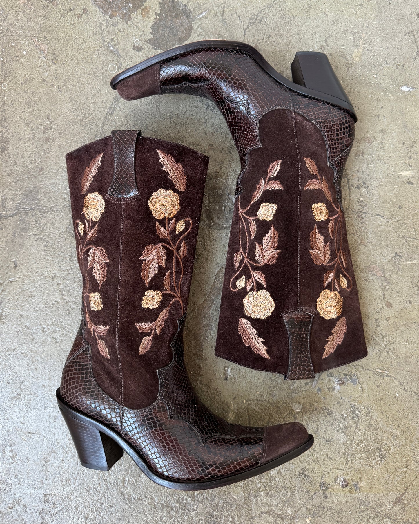 Antonio Melani Chocolate Embroidered Cowboy Boots- 6.5