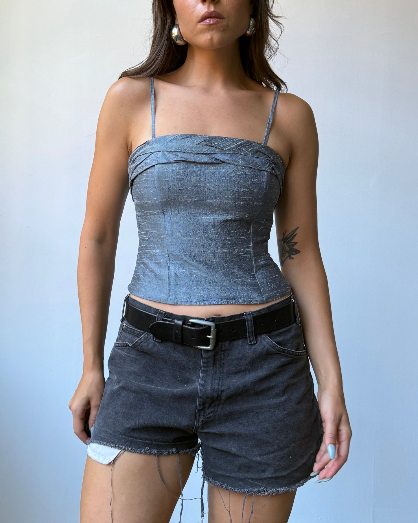 90’s Silk Light Blue Bustier Top - S