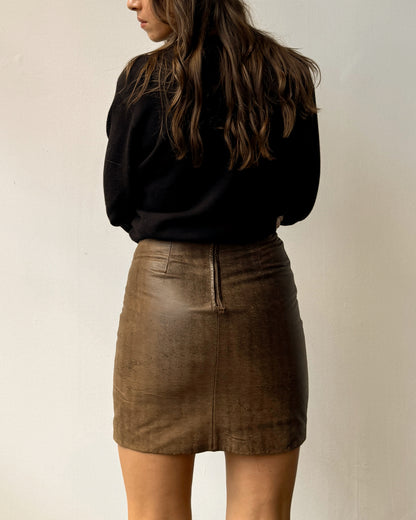 Mocha Leather Mini Skirt - 26" waist