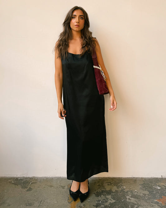 Black Maxi Slip Dress- L