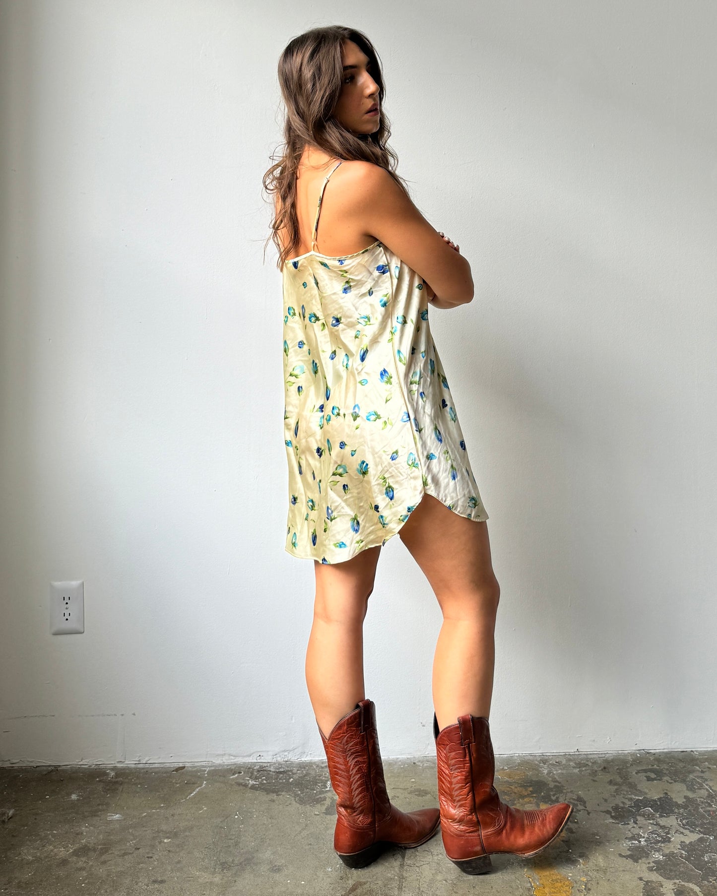 90's/Y2K Yellow Floral Slip Dress- S/M/L/XL