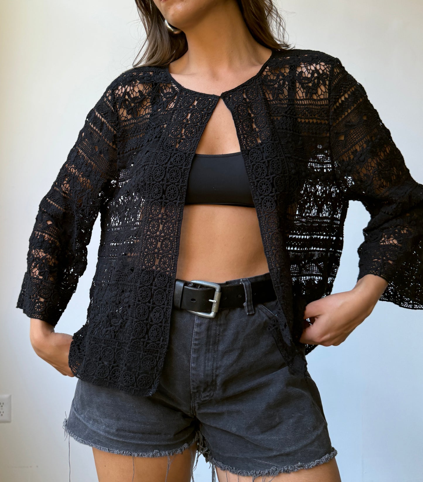 90’s Crochet Open Front Top - M/L