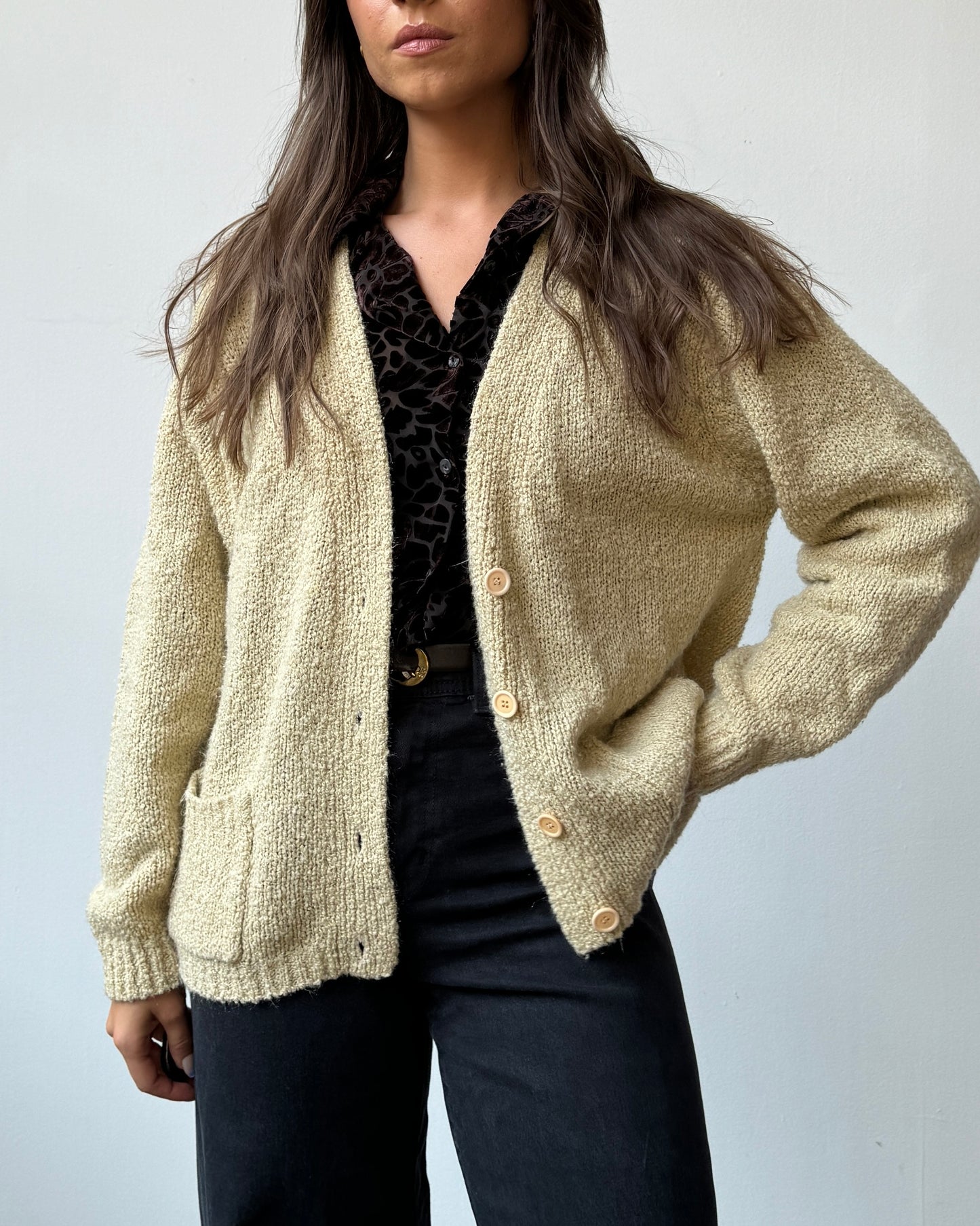 90's Neutral Textured Cardigan- M/L