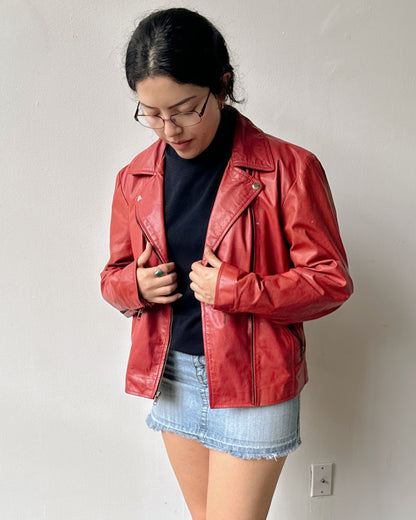 Cherry Leather Moto Jacket -L