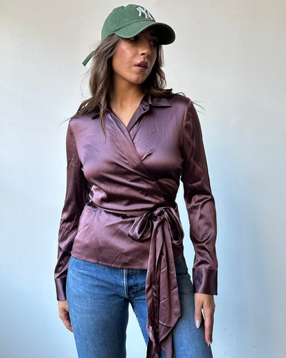 Plum Silk Wrap Top - S/M