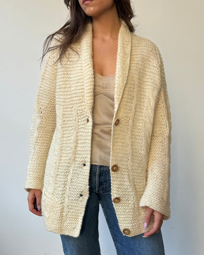 Handknit Cream Cableknit Chunky Sweater - L/XL