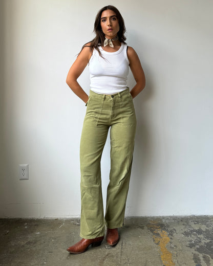 50's 100% Cotton Distressed Olive Workwear Pant- 4/6