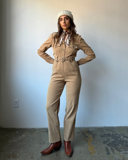 80's Neutral Sueded Jumpsuit - S